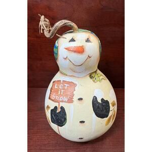 Vintage Snowman Gourd Figurine Kim Cabbage Folk Art Christmas Signed